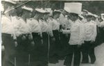 Проверка формы перед увольнением курсантов в город. Ейск, 1953.jpg